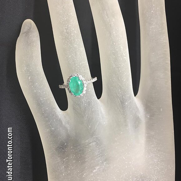 Natural Colombian Green Emerald & 14K Halo Diamond Ring. 1.55 CTW Appraisal - Picture 7 of 12